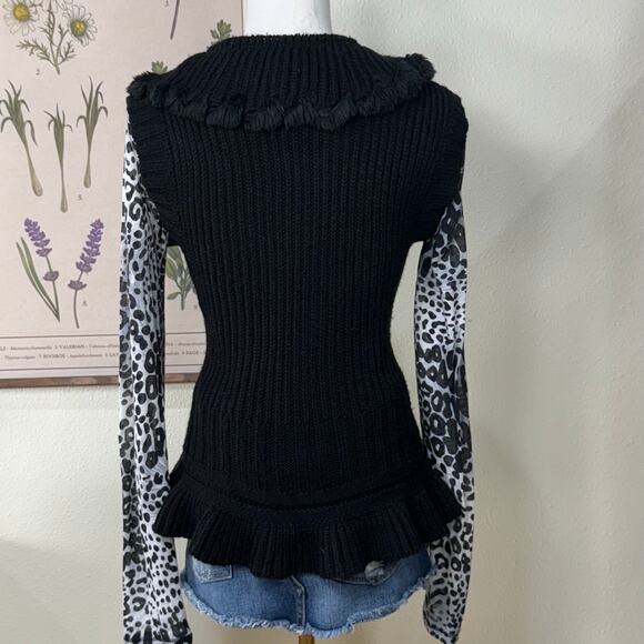 Y2k Black Cable Knit Ruffle Faux Fur Trim Sweater Vest Gyaru Himekaji Trashy M L - Picture 2 of 8